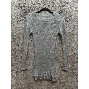 Knitz Silk-Cotton Ribbed Knit Pullover Mini Sweater Dress Grey Womens Size S